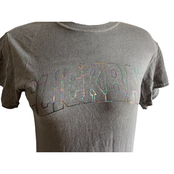 Clickbait Grey Baby TShirt Sz Small Womens Rainbow Metallic Logo - Picture 6 of 6